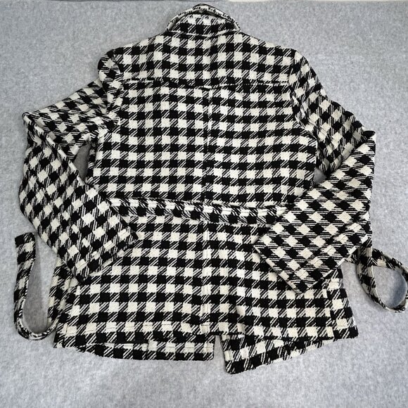 New Look Wool Blend Houndstooth Pea Coat Button Down Black/White - Women's Large - Picture 7 of 10
